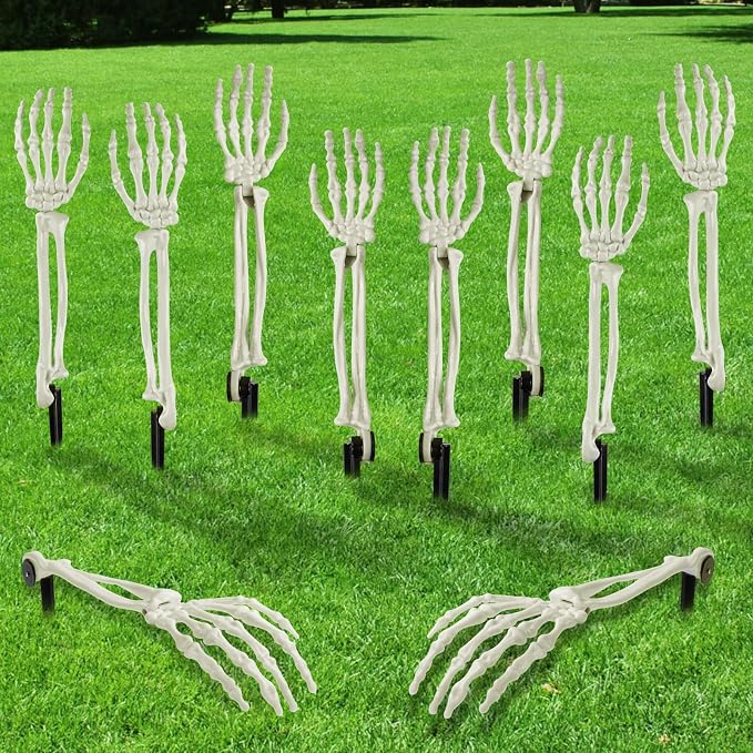 DIYDEC 10 PCS Halloween Skeleton Arm Decor White Hands Stakes for Outdoor - skeleton