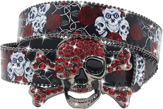 Skull Rhinestone Belt Western Belts for Men Women Y2k Goth Emo