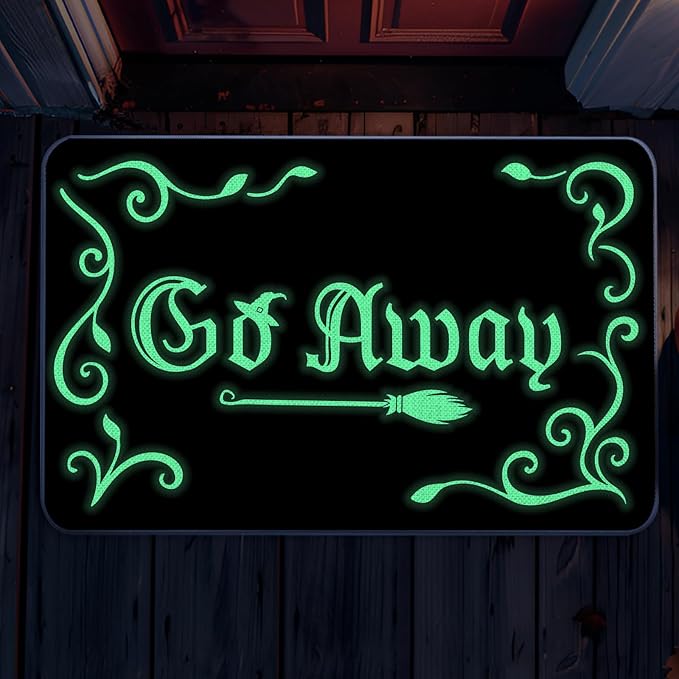 Halloween Door Mat Rug Go Away Decorative Glow in The Dark Doormats Luminous Entrance Rugs Floor Front Mats for Luminous Farmhouse Home Kitchen Decor 17 x 27 Inch - skull floor mat