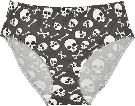 Women's Stylish Pattern Sexy Girls Underwear Soft Breathable High Waist Brief Stretchy Bikini Panties - skull swimsuit