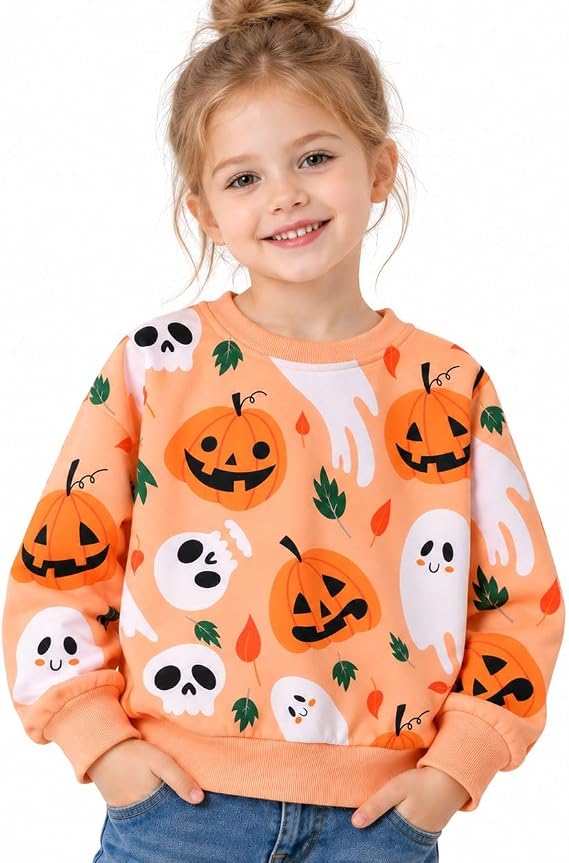 Girls Cotton Sweatshirt Crewneck Long Sleeve French Terry Pullover - skull sweatshirts