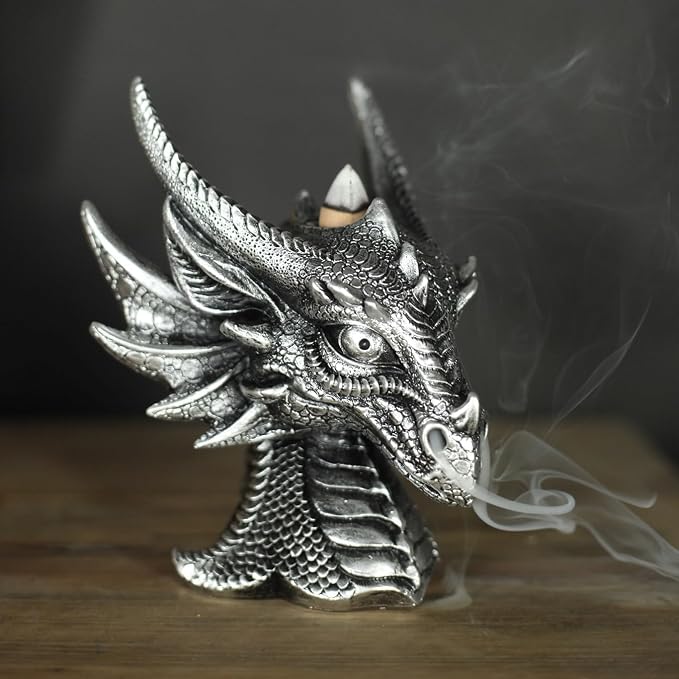 JORAE Breathing Dragon Head Figurine with Backflow Incense Burner - skull incense burner