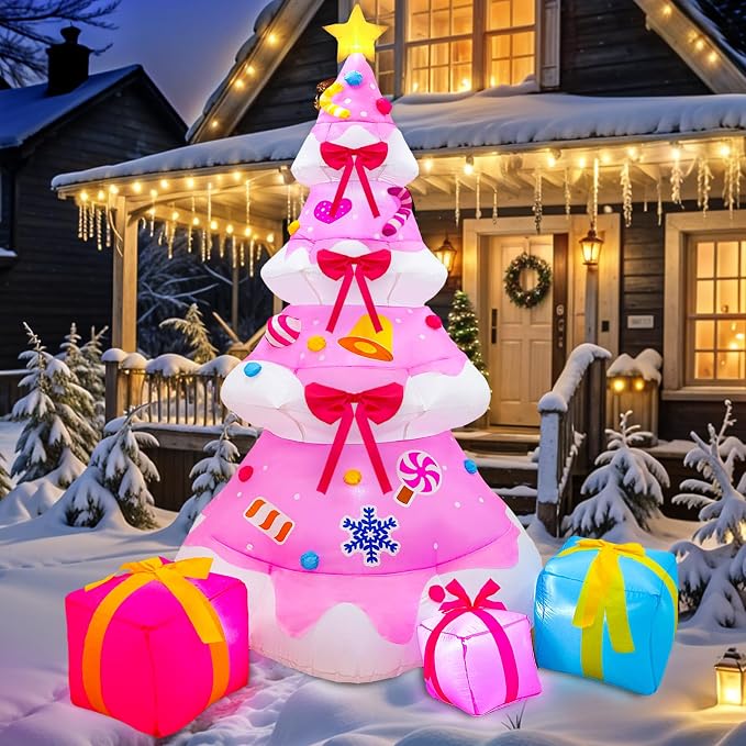 OurWarm 8FT Christmas Inflatable Outdoor Decoration, Pink Inflatable Christmas Tree with 3 Gift Boxes Christmas Blow Ups Yard Decorations with Built-in LED Lights for Outside Xmas Garden Lawn Decor - skull inflatable