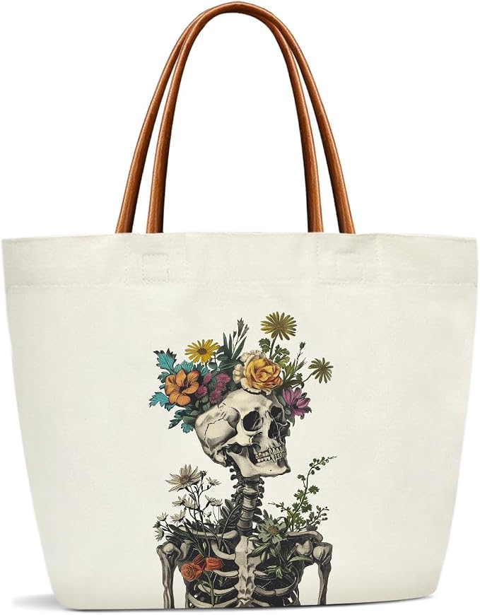 Canvas Tote Bag For Women, Skull Travel Tote Bags For Work, Beach, Gym, Shopping, Handbag Birthday Gifts for Women, Mom, Teacher, Friends -07 - sugar skull handbags for sale