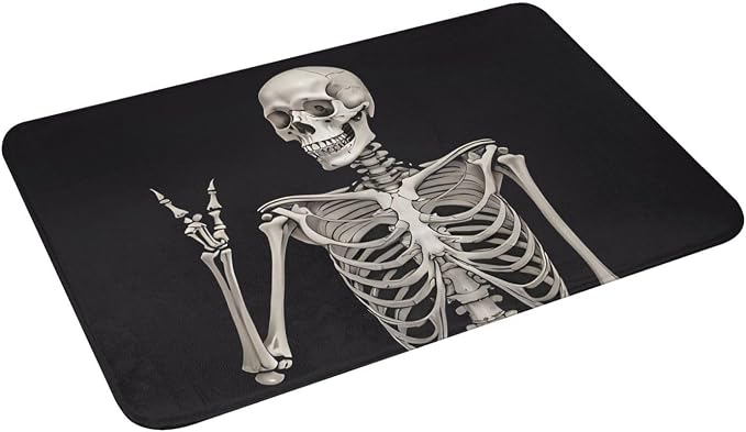 Soft Bath Mats Rock Roll Skull Yes Non-Slip and Quick-Drying Rugs for Kitchen Bedroom and Indoor Use - 16x24 Inches, White21 - skull carpet
