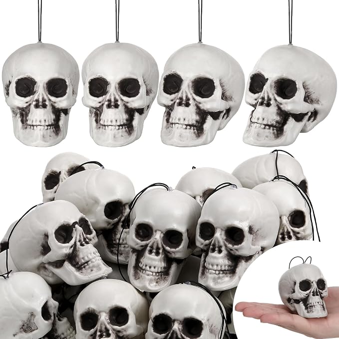 Lenwen 24 Pcs Skull Halloween Hanging Tree Ornaments, 3.15×2.8×2.17”