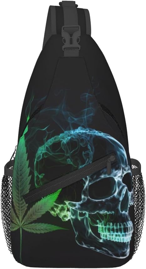 Marijuana Pot Leaf Weed Skull Crossbody Chest Bag for Women Men, Daypack Sling Backpack for Travel Sport Running Hiking - sugar skull handbags for sale