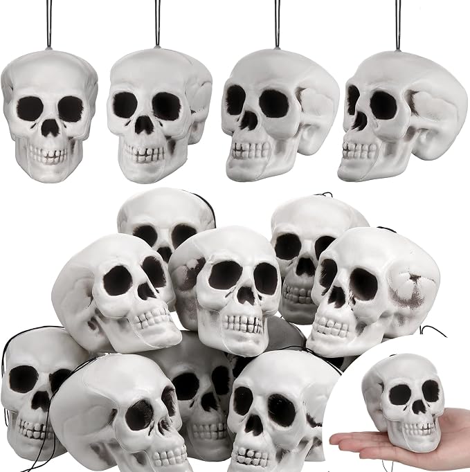 Lenwen 12 Pcs Skull Halloween Hanging Tree Ornaments, 4.3x4.3x3.15'' - skull wreath