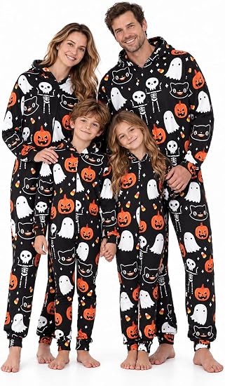 YEAXLUD Family Matching Halloween Pajamas Adult Onesie Woman Costume Kids Couples Men Pjs Women's Novelty One-piece - skull pajamas