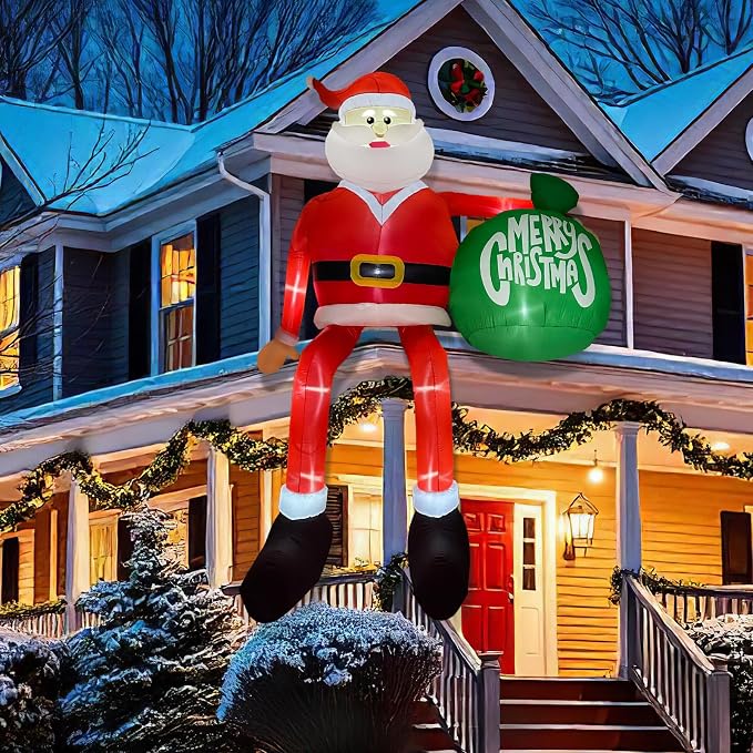OurWarm 15FT Christmas Inflatable Outdoor Decoration, Climbing Santa Giant Christmas inflatables Christmas Blow Ups with LED Lights, Inflatable Christmas Decorations Outdoor for Lawn Yard Xmas Decor - skull inflatable