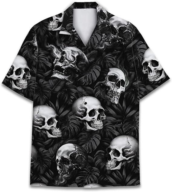 Neon Alien Hawaiian Shirt for Men Women, Space Shirt Button Down Short Sleeve, Alien Mens Hawaiian Shirts - skull tshirt