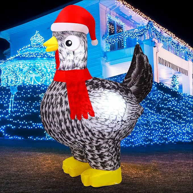 Ceenna 5 ft Large Lighted Christmas Inflatable Chicken Decor, Luhua Hen - skull inflatable