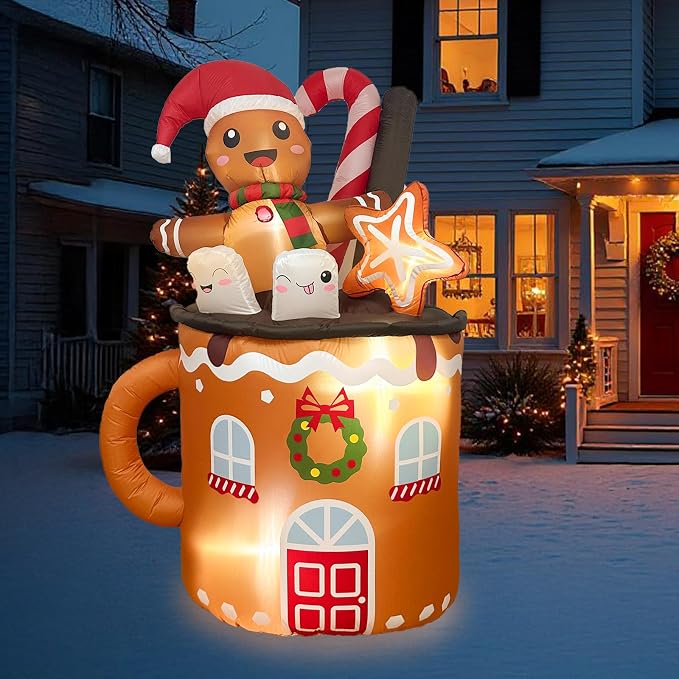 OurWarm 6FT Christmas Inflatable Outdoor Decoration, Christmas Inflatables Gingerbread Man in Hot Cocoa Mug Christmas Yard inflatables, Blow Up Christmas Decorations Outdoor for Lawn Garden Xmas Decor - skull inflatable