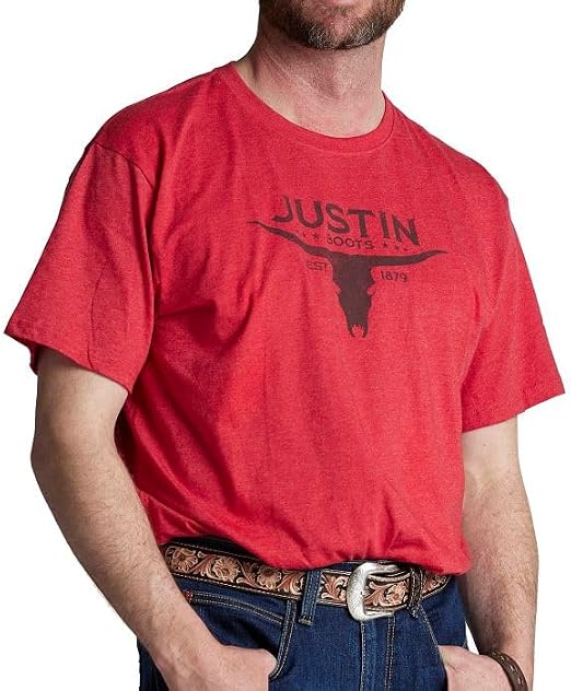 Justin J-G3214 Bull Skull Tee for Men - Premium Graphic T-Shirt with Bold Western Design, Soft Cotton Blend, Casual Fit - skull tshirt