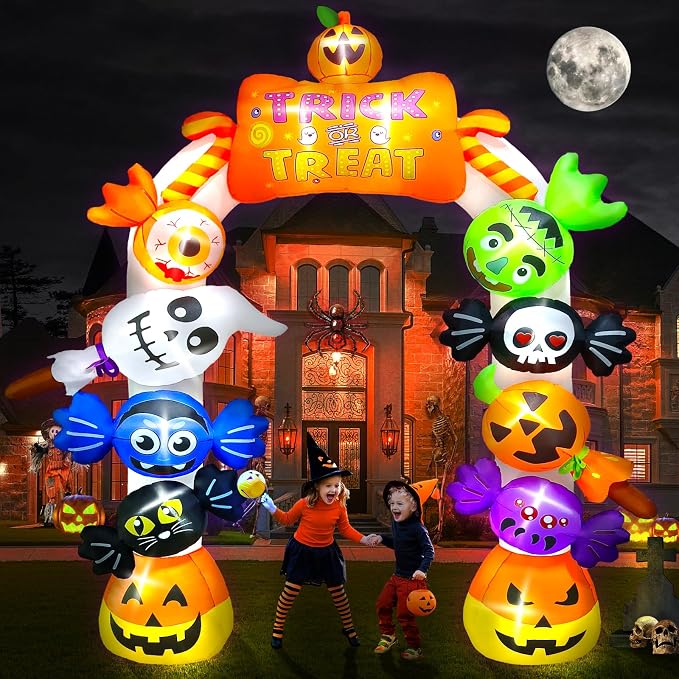 Kalolary 10FT Tall Halloween Inflatables Archway Candy Ghost - skull inflatable