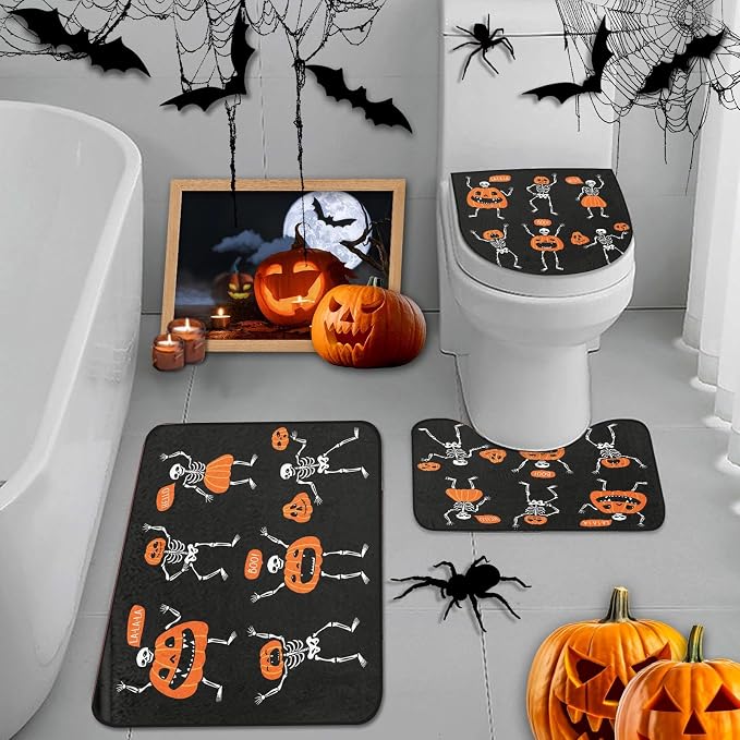 Bathroom Rug Set of 3, Bath Mats, Halloween Skeleton Cute - skull floor mat