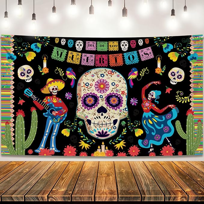 KatchOn Day of the Dead Backdrop 72x44 Inch - skull carpet
