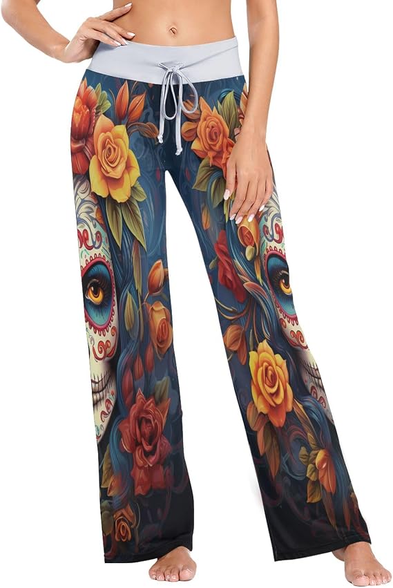 ALAZA Women's Pineapples Geometric Print Sleep Pajama Pant - skull pajamas