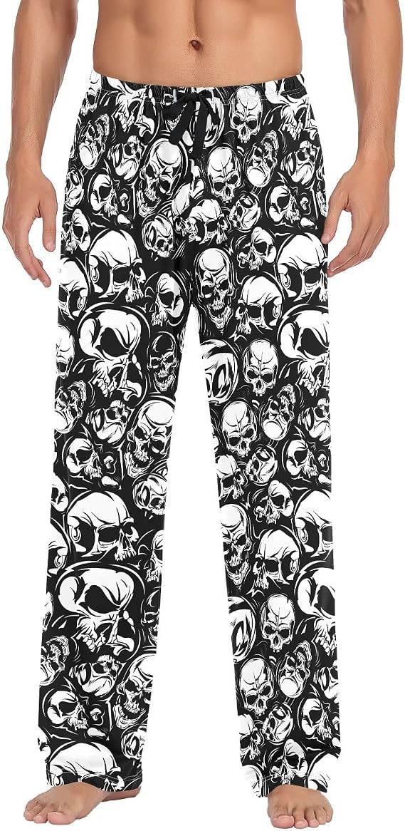 Pajamas Pants for Men Wine Bottle Grape Men's Pajama Bottoms 100% Cotton PJ Pants for Mens S-XXL - skull pajamas
