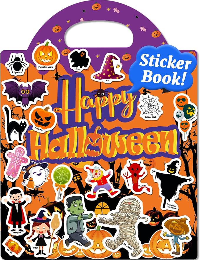 Benresive Reusable Sticker Book, Travel Stickers for Kids, Boys Girls Gift - skull sticker