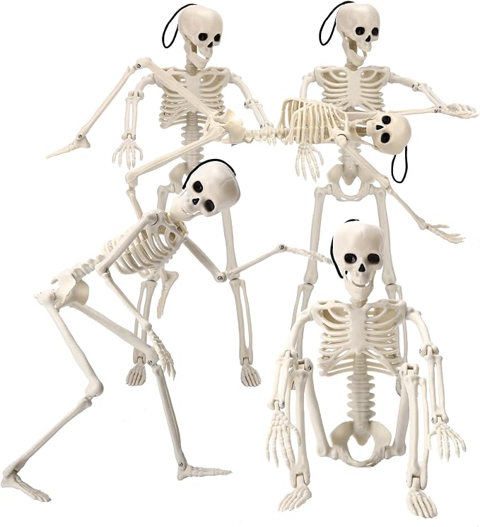 16" Halloween Skeleton Decorations with Posable Joints, 5Pcs - skeleton