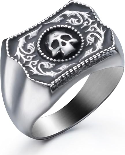Vintage Ring Stainless Steel Gothic Skull Rings for Men Band Silver Skeleton Cocktail Party Biker Ring Size 8-13 - skull ring