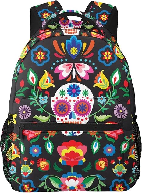 Mexican Skull Skeleton Floral Backpack For School Laptop Bags Bookbag Big Casual Daypack For Student Girls Boys Kids Teens Travel Sports Work - skull suitcase