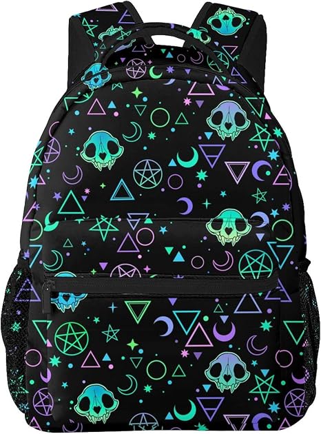 Magic Skull Moon Star Gothic Backpack For School Laptop Bags Bookbag Big Casual Daypack For Student Girls Boys Kids Teens Travel Sports Work