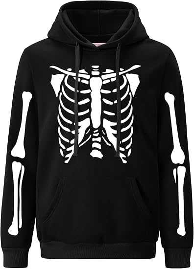 Arvilhill Men's Halloween Pumpkin Hoodies Skeleton Sweatshirts with Pocket - skull hoodie