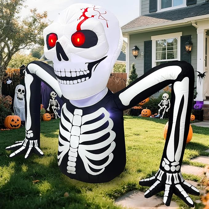 7 FT Halloween Inflatables Skeleton Decoration,Large Skeleton Halloween Decor，Giant Ground Breaking Skeleton Blow Up Yard Decorations Built-in LED for Outdoor Garden, Lawn - skeleton