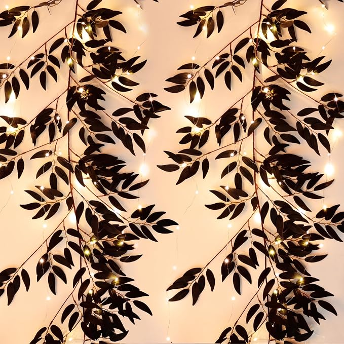 RECUTMS Artificial Silk Willow Vine Twig Whit Light 2P 5.9Ft Black Garland - string light