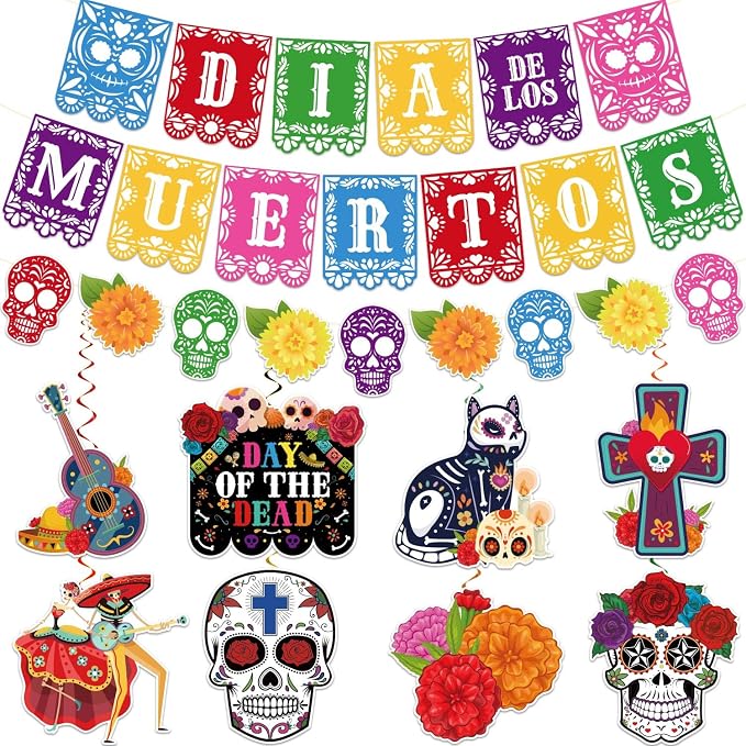 Dia De Los Muertos Decorations, NO-DIY Ofrenda Banner Decor for Altar Set - skull carpet