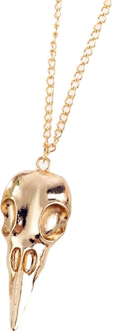 Raven Skull Pendant Necklace Gold Silver Plated Gothic Punk 3D Black Crow Head Animal Bird Skeleton Viking Chain Necklace for Men Women Goth Halloween Cosplay Party Rock Hip Hop Jewelry Gifts - skull plate