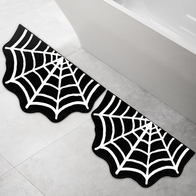 2 pcs Spider Web Bath Mat, 31″×20″ Halloween Bathroom Rugs Carpet