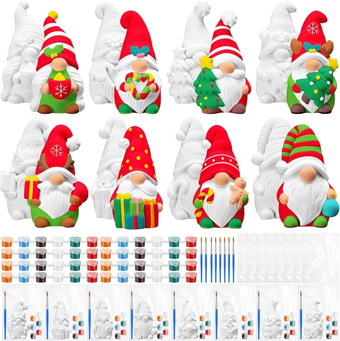 PullCrease 8 Pcs Christmas Gnome Ceramics to Paint Crafts Kit - skull painting