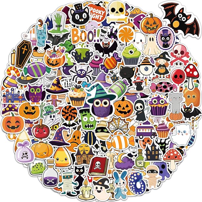 kecristv 300 Pcs Halloween Pumpkin Stickers for Kids, Bulk Crafts for Kids - skull sticker