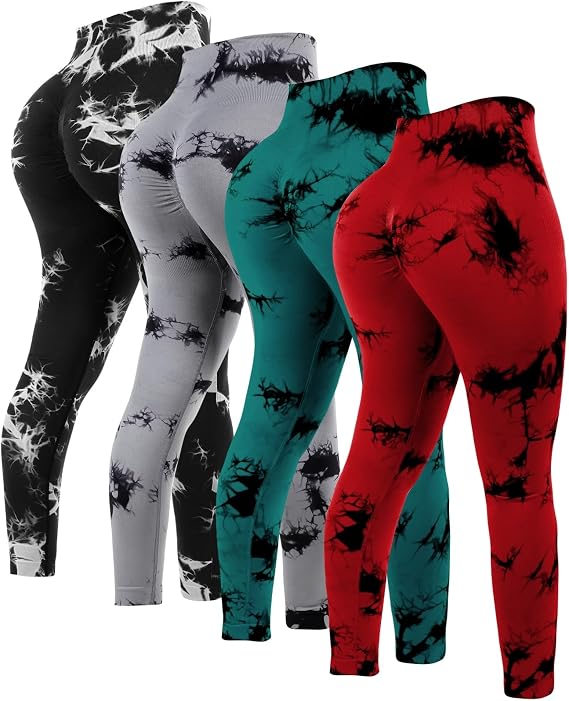 4 Pcs Leggings for Women Tie Dye High Waisted Yoga Pant - skull leggings
