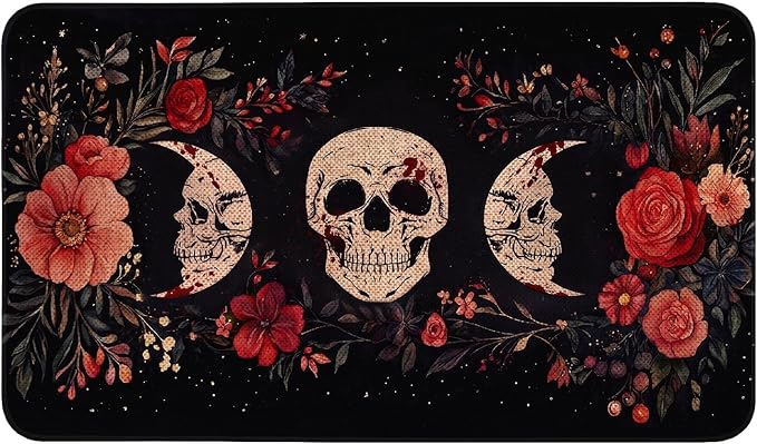 Halloween Welcome Door Mat,Funny Halloween Doormat for Front Door Outdoor,Halloween Skull Non-Skid Floor Mat Halloween Kitchen Decoration Door Mats Indoor Bedroom Doormats 17×30 inch