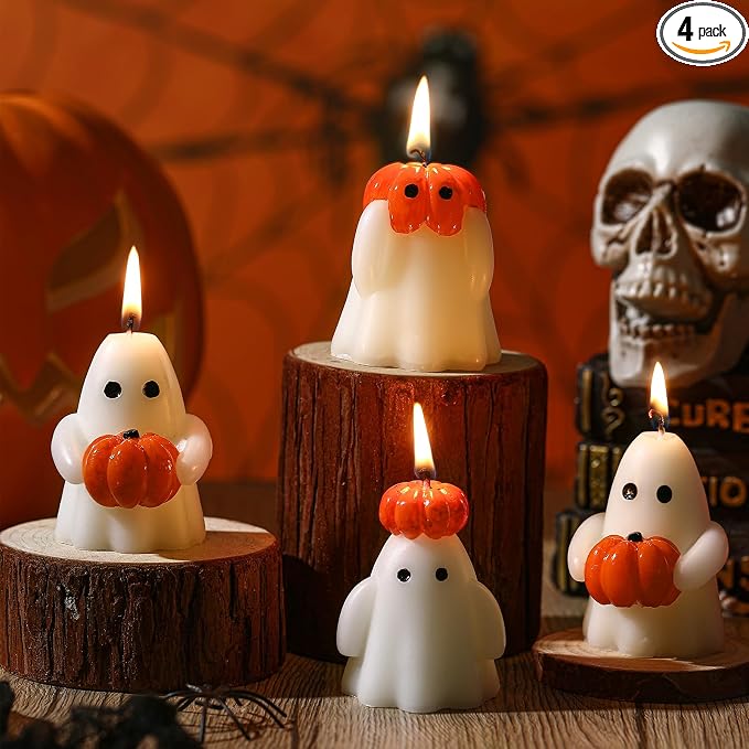 Tondiamo 4 Halloween Ghost Candles Pumpkin Spooky Candles for Party Decor - skull candle
