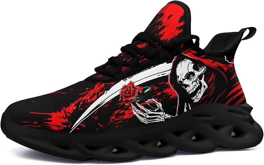 Skull Road Running Shoes for Men Women Athletic Cushioned Durable Sport Tennis Shoes Cool Scythe Cross-Training Sneakers - sugar skull boots