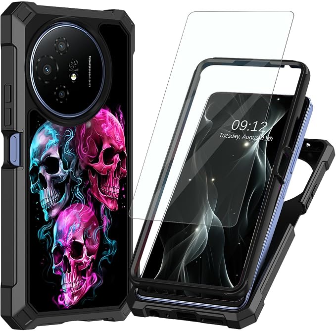 Case for TCL 50 XL 5G Phone Case with Screen Protector,Dual Layer Protection Hard PC Soft TPU Bumper Shockproof Corner Heavy Duty Protective Cover for TCL 50XL 5G,Pink Blue Skull - Skull phone case