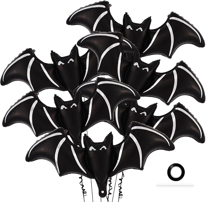 6 Pcs Black Bat Balloons, 48 Inch Giant Halloween Bat Foil Balloons, Bat Mylar Balloon Spooky Balloon for Halloween Home Party Decoration - skull inflatable