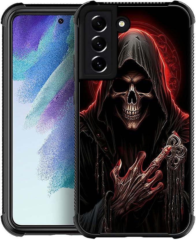 Compatible with Samsung Galaxy S21 Case，Cool Red Skull Pattern Print Phone Case Durable Fashion Funny Liquid Silicone Case Soft Anti-Scratch Shockproof Protective Cover - Skull phone case