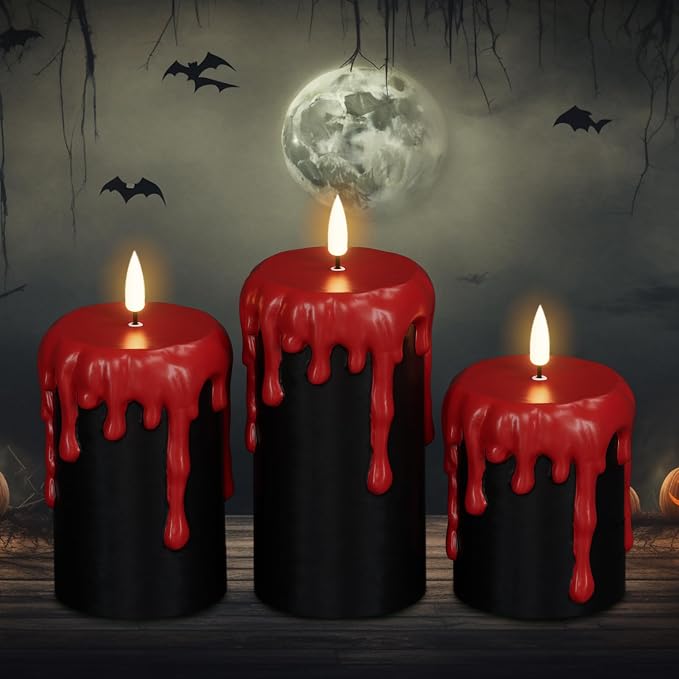 Black Halloween Flameless Candles Battery Operated with 6H Timer - skull candle