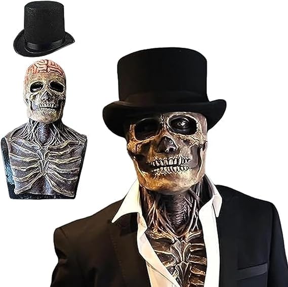Halloween Skull Mask Scary Full Head Latex Skeleton Mask Moving Jaw - sugar skull costume
