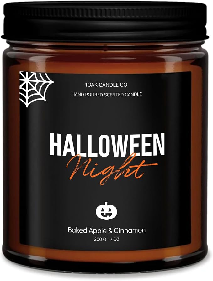 1OAK Halloween Candles Scented - 7oz, Baked Apple Cinnamon - Spooky Candles - Gothic Décor Decorations - Halloween Gifts for Women, Men - Horror Candle - skull candle