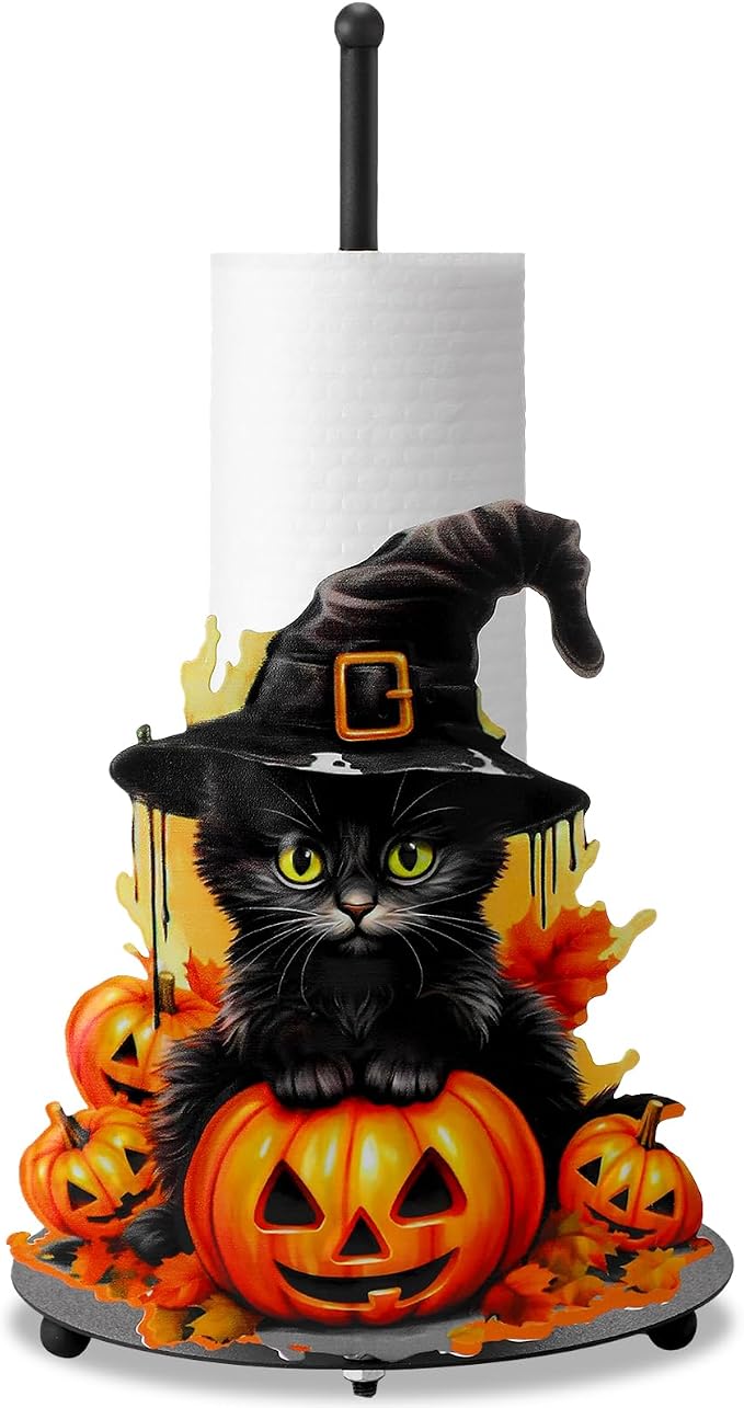 Halloween Paper Towel Holder, Black Cat Pumpkin Paper Stand - skull toilet paper