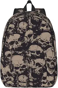 Grunge Skull Horror Scary Vintage Backpack for Girls Boys Women Lightweight Canvas Bookbag Casual for Travel Outdoor Camping, 15 Inch, Small