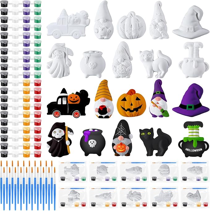 Simgoing 20 Set Halloween Ceramic Painting Kit Party Favors for Adults - skull painting