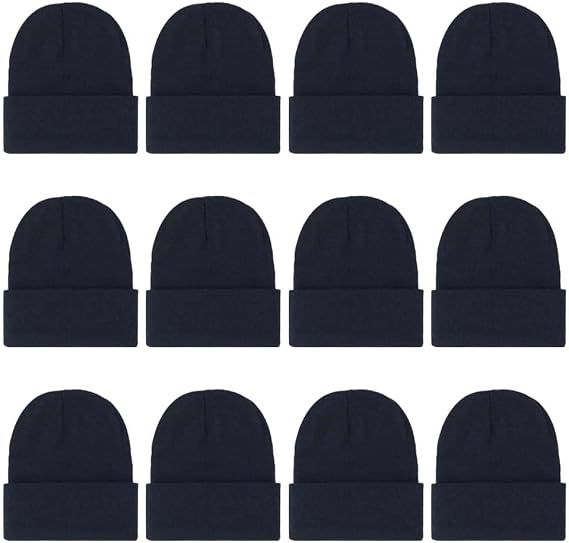 ZH 12-Pack Knitted Winter Beanie Hats for Men and Women, Warm and Cozy Cuffed Skull Caps, Bulk Purchase - skull hat